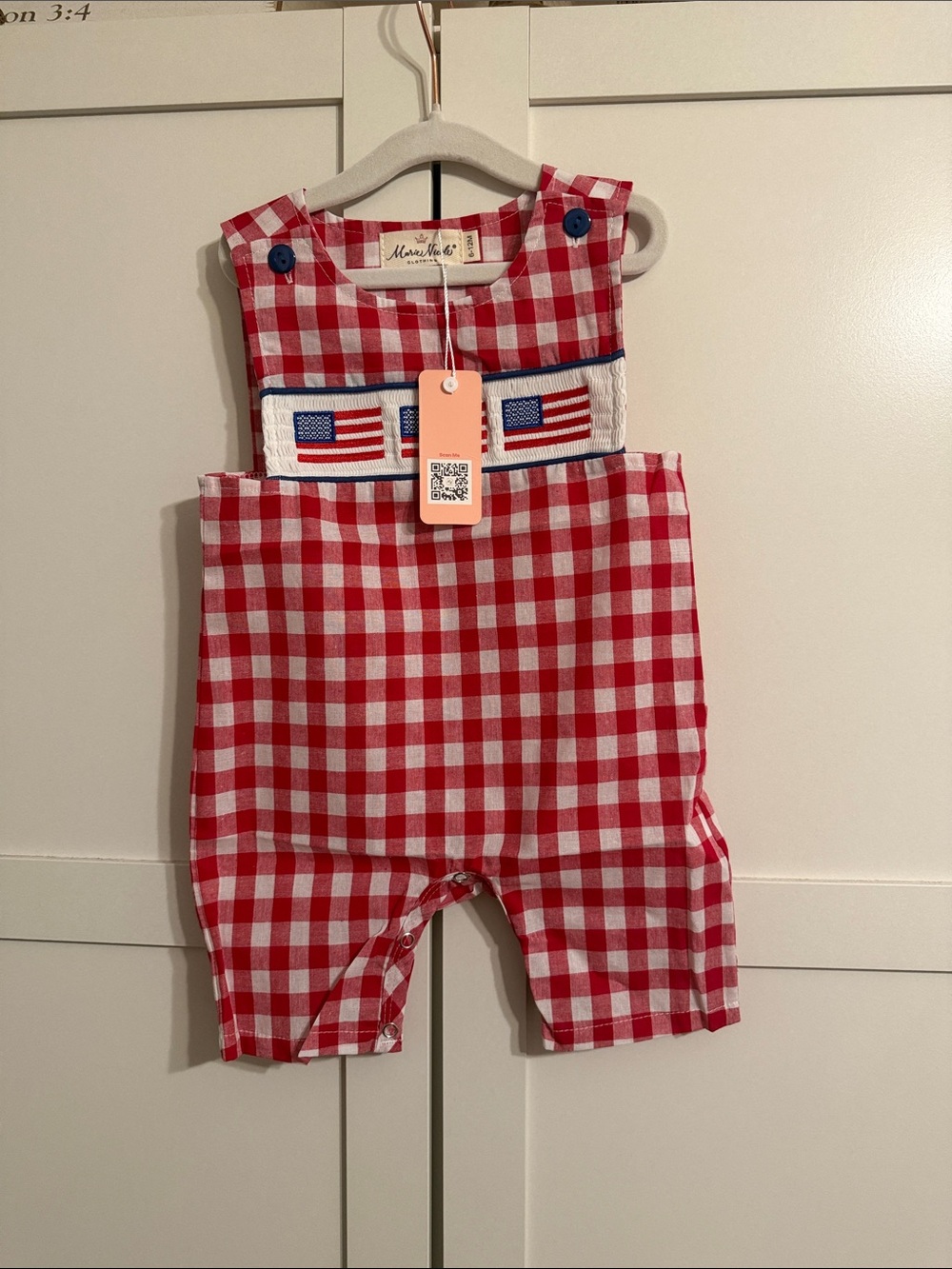 Marie Micole Red Gingham John John with Flag Trim